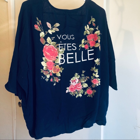 Navy Blue and Floral Kimono Coverup - Picture 2 of 6